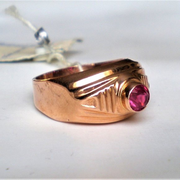 NEW OLD STOCK NWT Russian USSR Solid 14K 585 Rose Pink Gold Pink Tourmaline RING - Picture 4 of 11